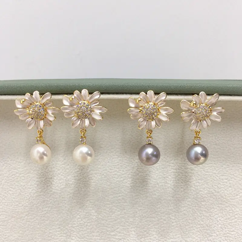 Sweet Sunflower Pearl Earrings for Women S925 Sterling Silver - Image 5