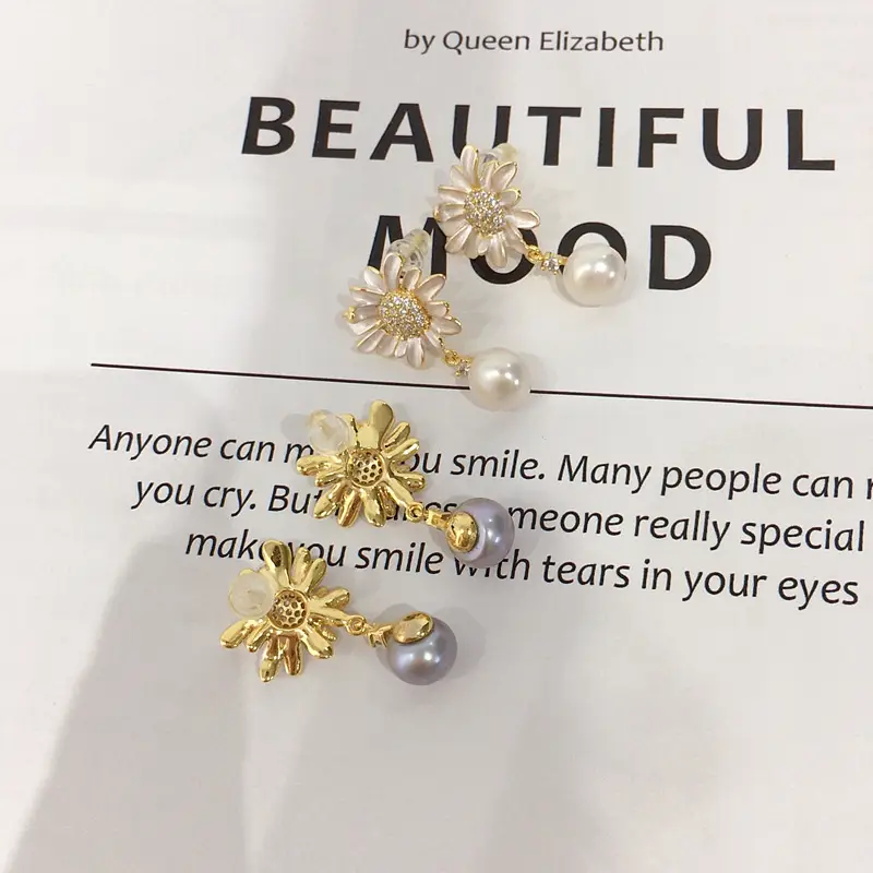 Sweet Sunflower Pearl Earrings for Women S925 Sterling Silver — feature 10