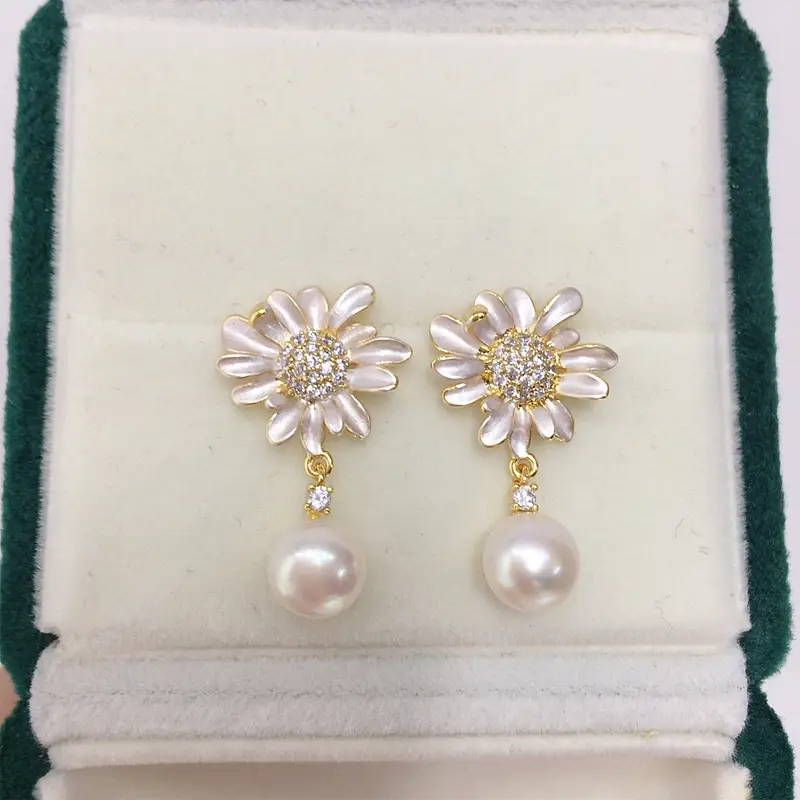 Sweet Sunflower Pearl Earrings for Women S925 Sterling Silver — feature 7