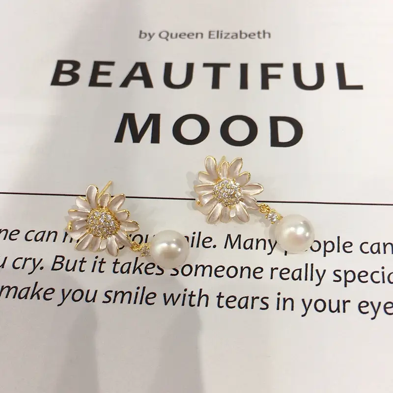 Sweet Sunflower Pearl Earrings for Women S925 Sterling Silver — feature 9