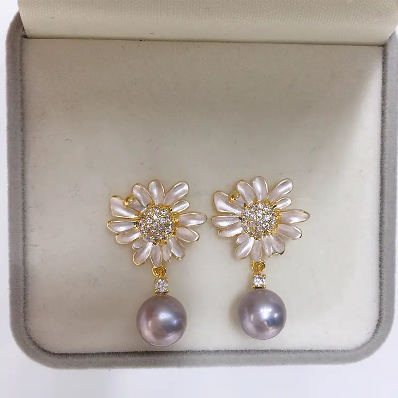 Sweet Sunflower Pearl Earrings for Women S925 Sterling Silver - Image 2