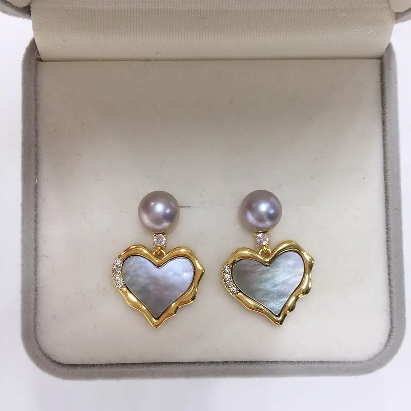 Natural Freshwater Pearl Heart Earrings for Women - Image 2