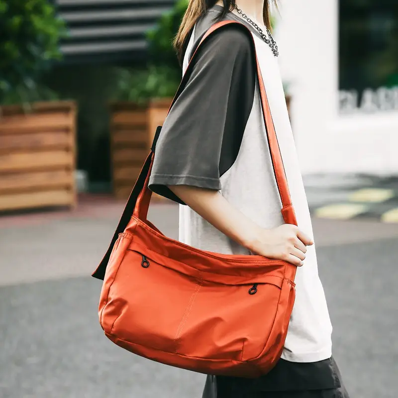 Waterproof Nylon Messenger Bag Orange Large Capacity - Image 5