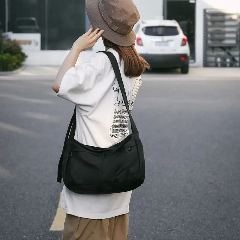 Waterproof Nylon Messenger Bag Orange Large Capacity - Image 6