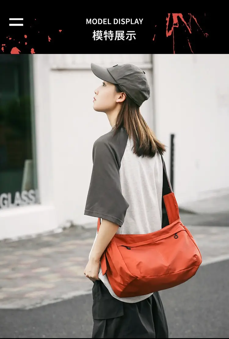 Waterproof Nylon Messenger Bag Orange Large Capacity — feature 10