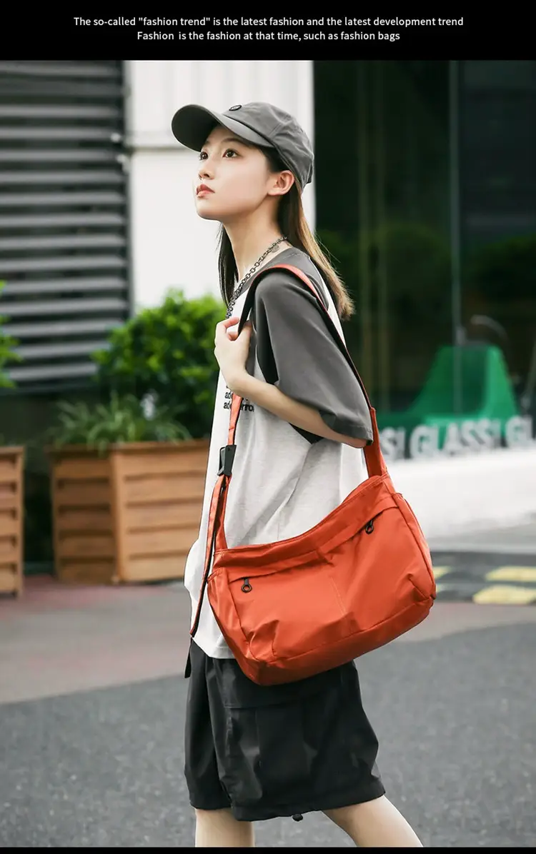 Waterproof Nylon Messenger Bag Orange Large Capacity — feature 11