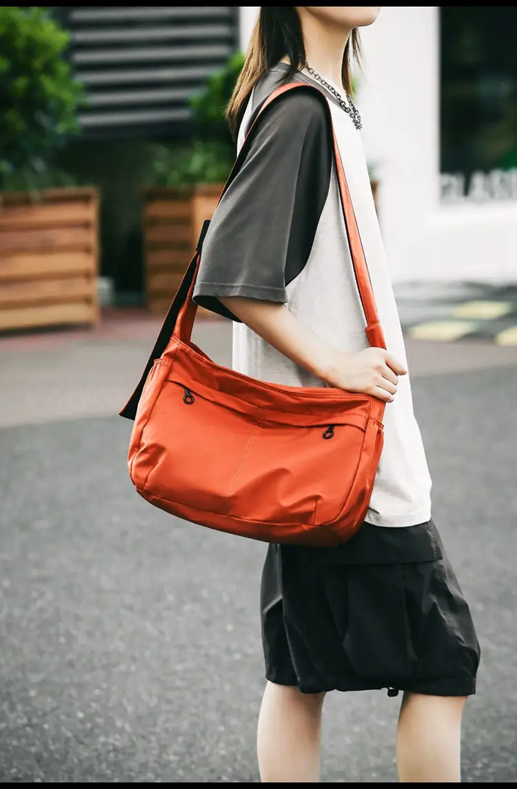 Waterproof Nylon Messenger Bag Orange Large Capacity — feature 12