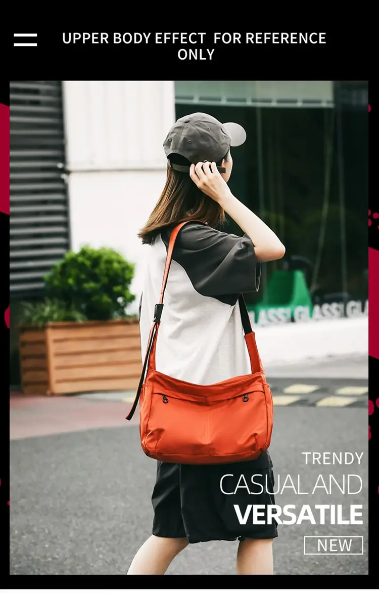 Waterproof Nylon Messenger Bag Orange Large Capacity — feature 2