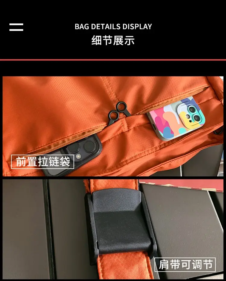 Waterproof Nylon Messenger Bag Orange Large Capacity — feature 47
