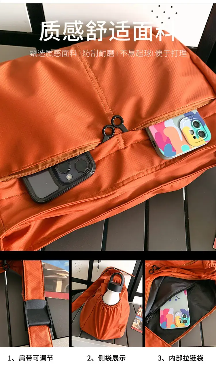 Waterproof Nylon Messenger Bag Orange Large Capacity — feature 5