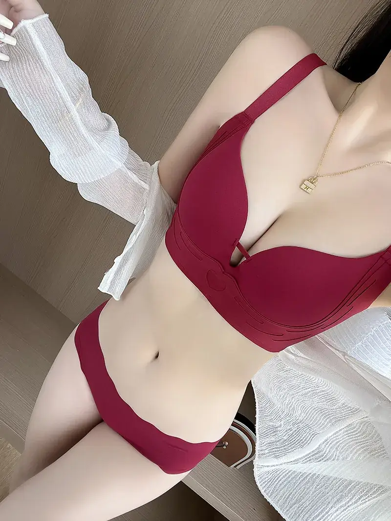 Pink Pull-Up Non-Steel Ring Seamless Underwear for Small Chest — feature 8