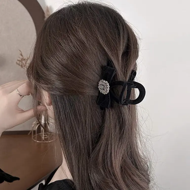 Black Sparkly Bow Hairpin for Women