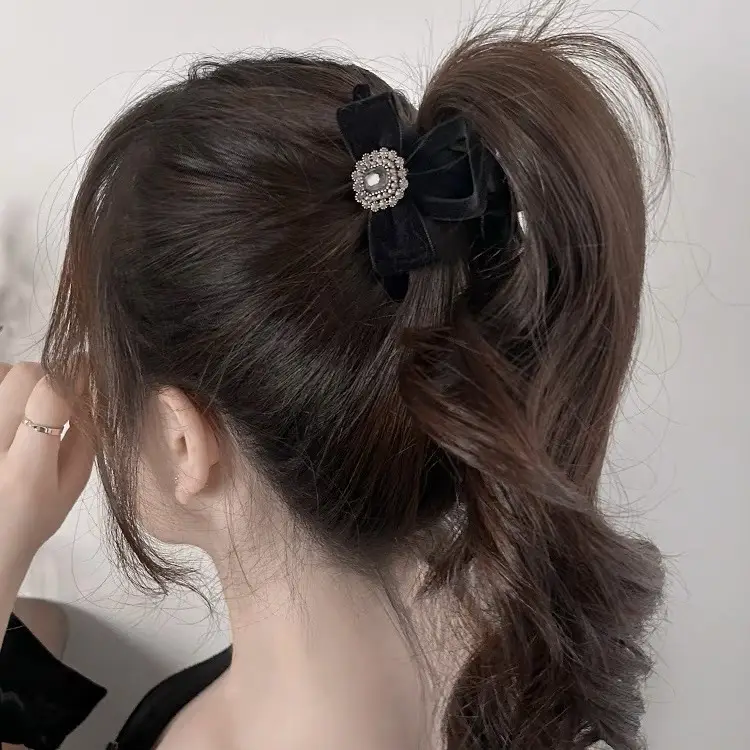 Black Sparkly Bow Hairpin for Women