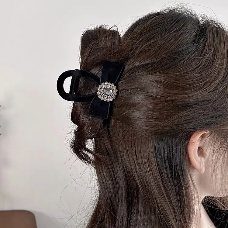 Black Sparkly Bow Hairpin for Women