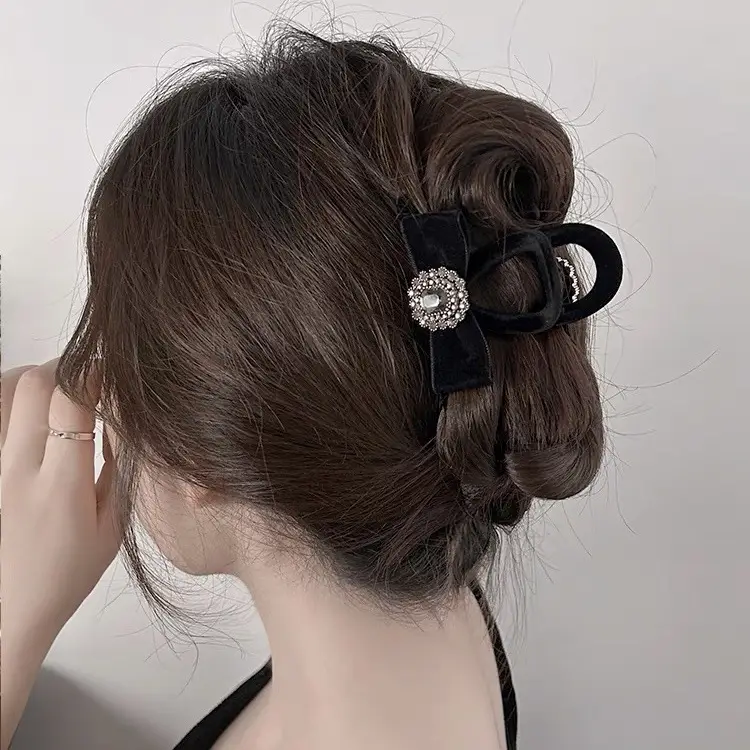 Black Sparkly Bow Hairpin for Women