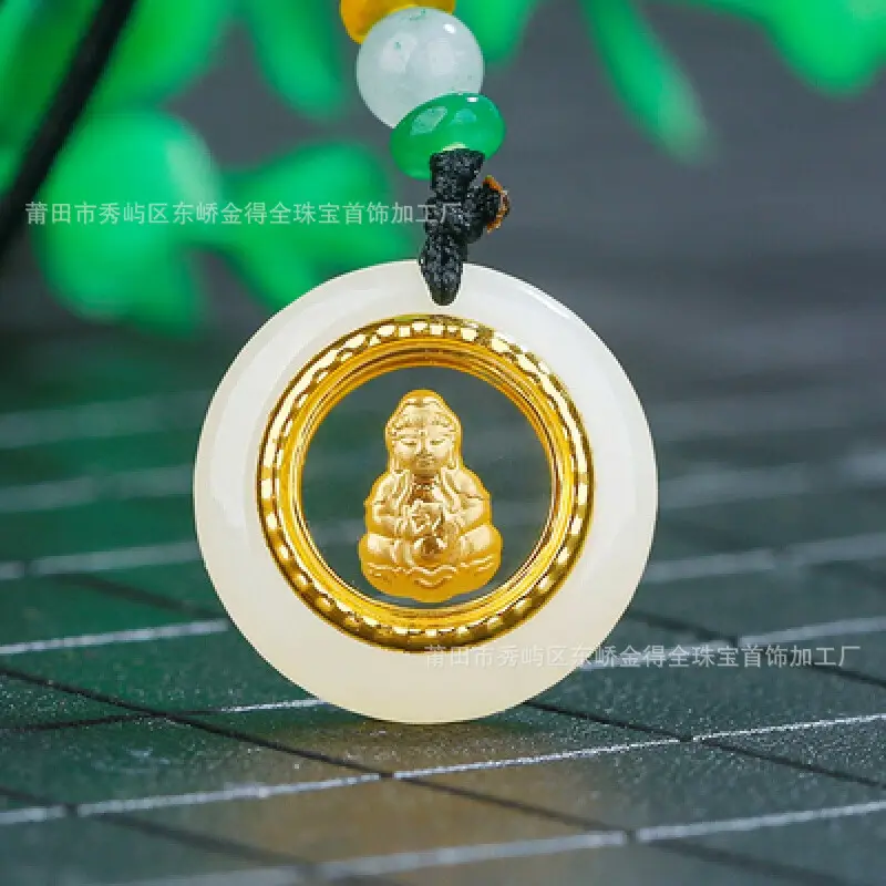 Gold Inlaid Guanyin Pendant with Safety Buckle - Image 10