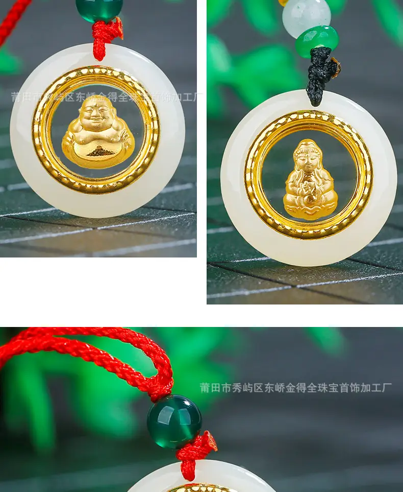 Gold Inlaid Guanyin Pendant with Safety Buckle — feature 13
