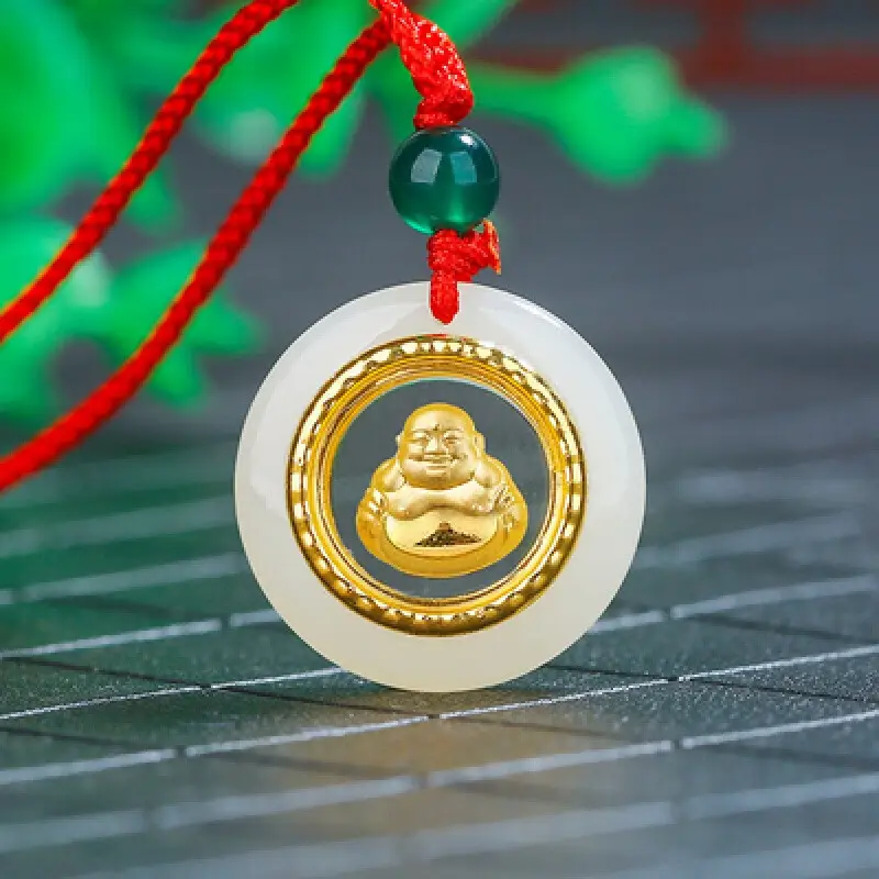 Gold Inlaid Guanyin Pendant with Safety Buckle - Image 2