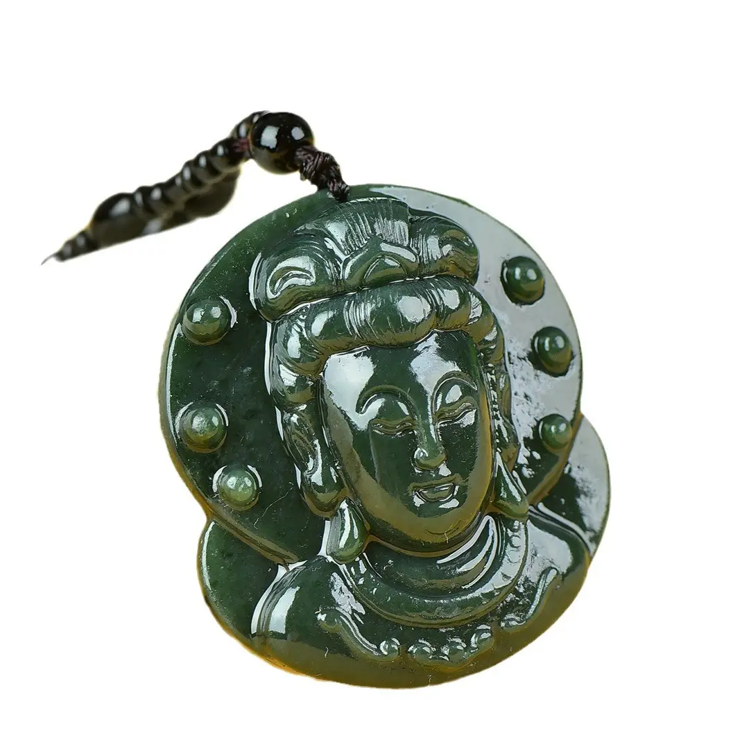 Hetian Jade Guanyin Head Pendant Green - Image 5