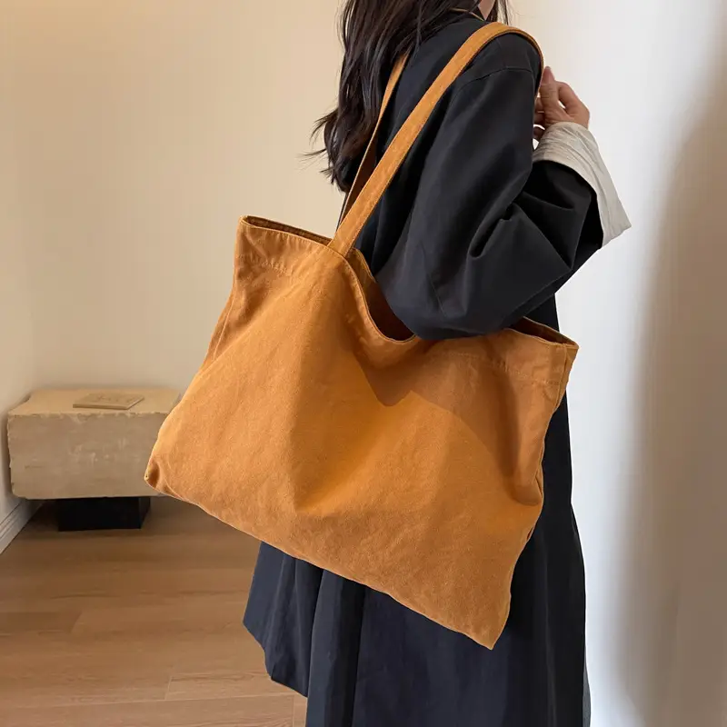 Japanese Style Canvas Tote Bag Beige Large Capacity - Image 5