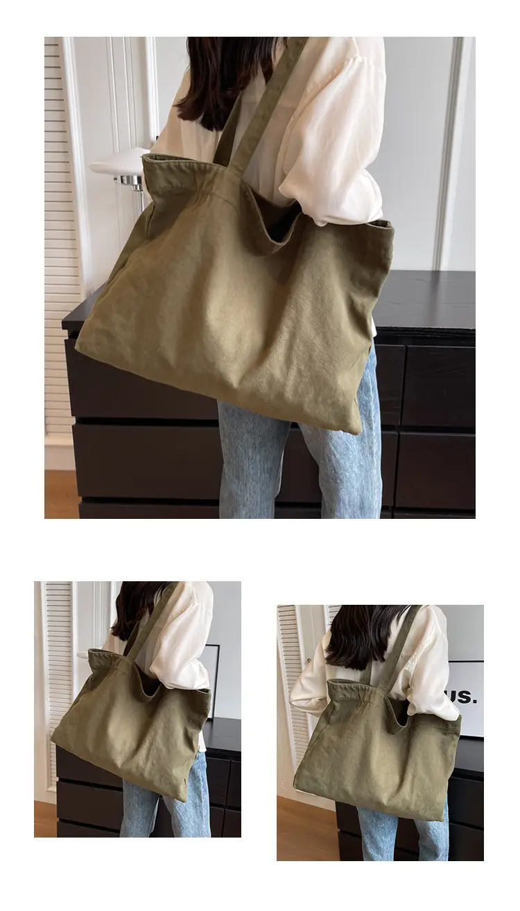 Japanese Style Canvas Tote Bag Beige Large Capacity — feature 10