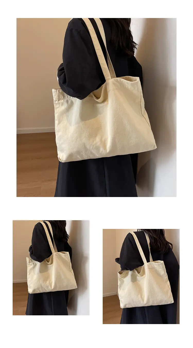Japanese Style Canvas Tote Bag Beige Large Capacity — feature 12