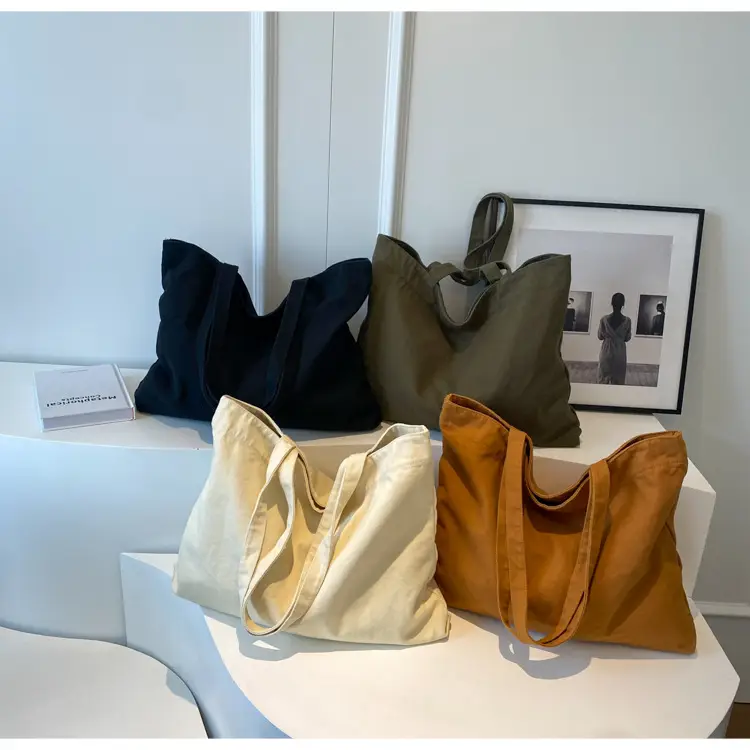 Japanese Style Canvas Tote Bag Beige Large Capacity — feature 13