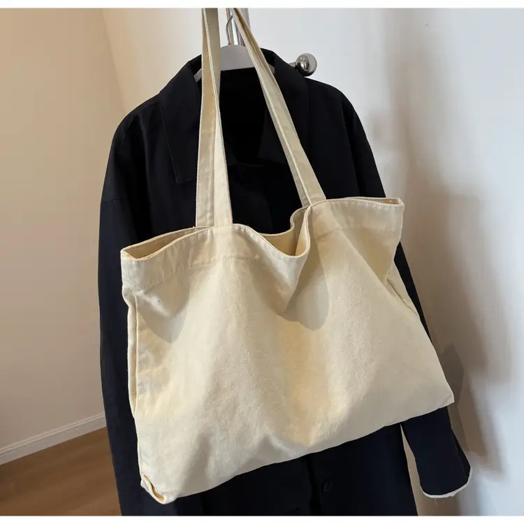 Japanese Style Canvas Tote Bag Beige Large Capacity — feature 20