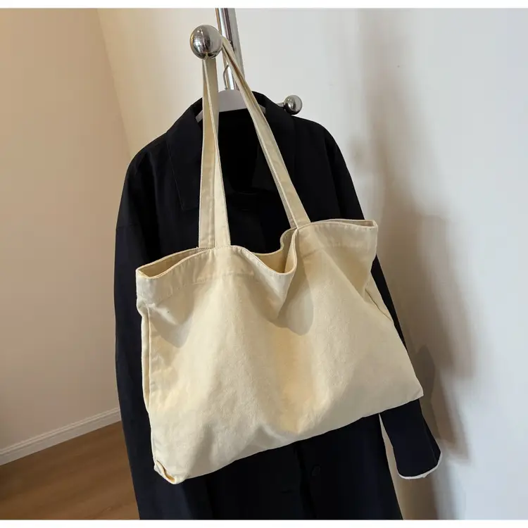 Japanese Style Canvas Tote Bag Beige Large Capacity — feature 21