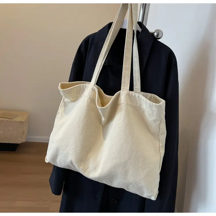 Japanese Style Canvas Tote Bag Beige Large Capacity — feature 22
