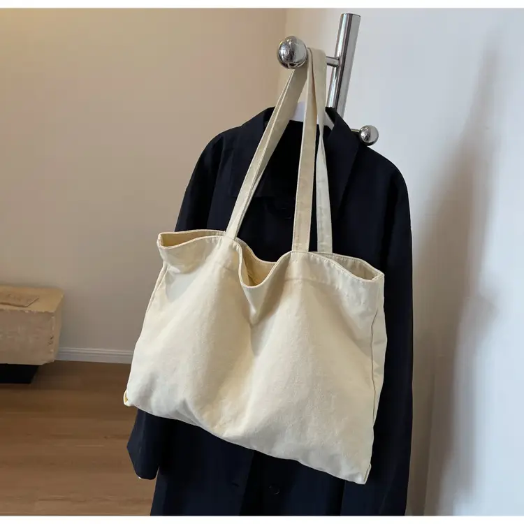 Japanese Style Canvas Tote Bag Beige Large Capacity — feature 23