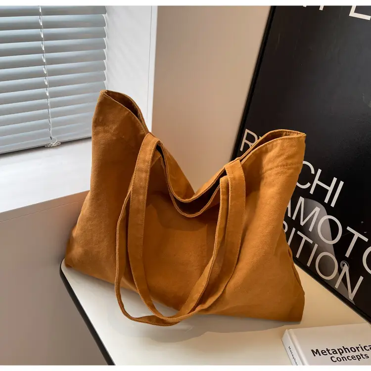 Japanese Style Canvas Tote Bag Beige Large Capacity — feature 24