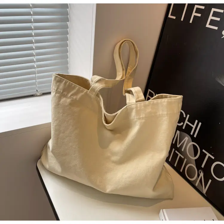Japanese Style Canvas Tote Bag Beige Large Capacity — feature 26