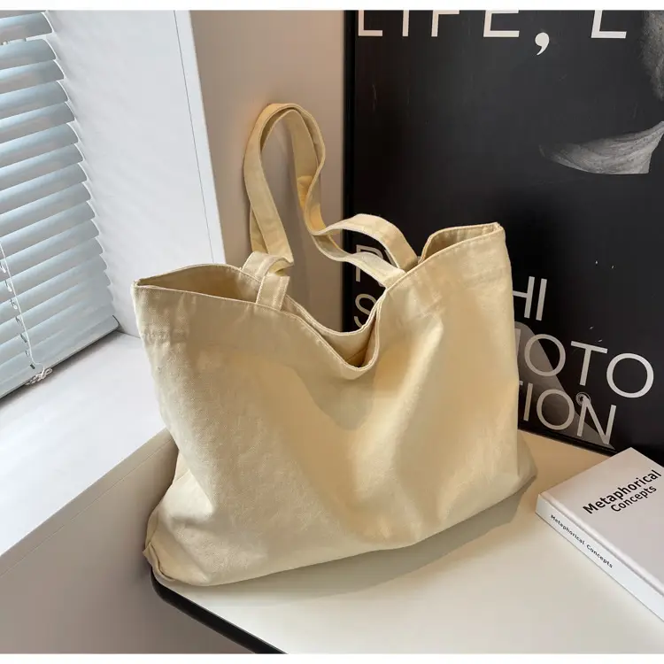 Japanese Style Canvas Tote Bag Beige Large Capacity — feature 27