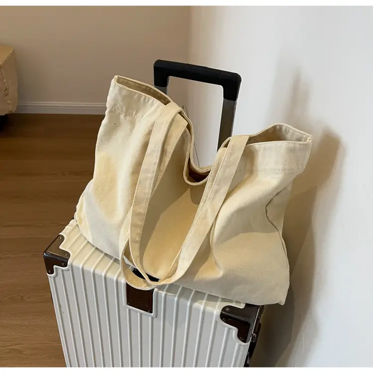 Japanese Style Canvas Tote Bag Beige Large Capacity — feature 30