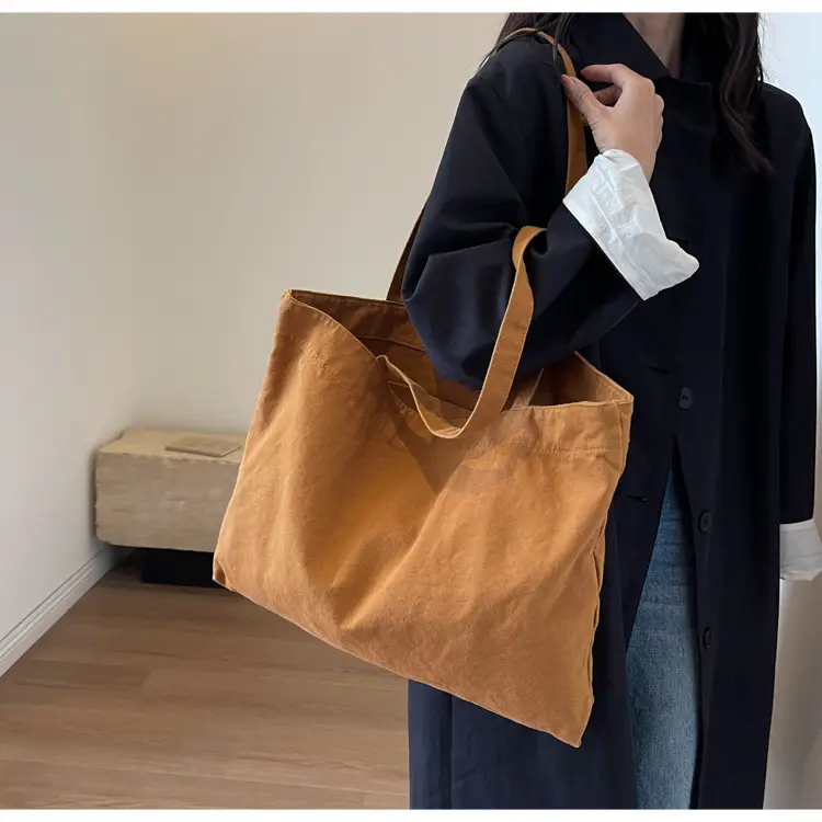 Japanese Style Canvas Tote Bag Beige Large Capacity — feature 32