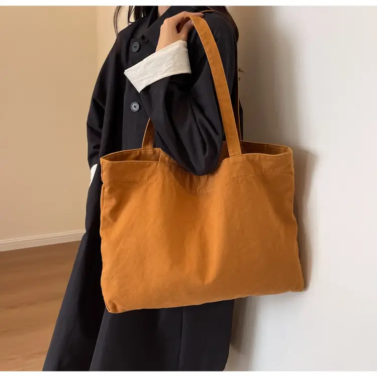 Japanese Style Canvas Tote Bag Beige Large Capacity — feature 34