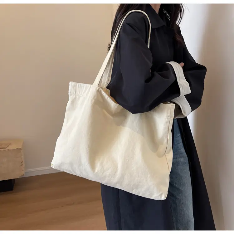 Japanese Style Canvas Tote Bag Beige Large Capacity — feature 38