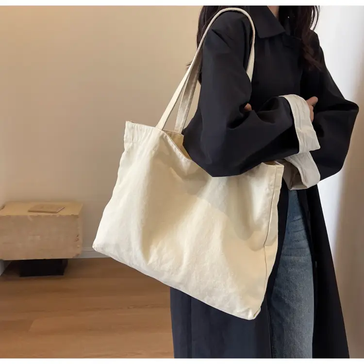 Japanese Style Canvas Tote Bag Beige Large Capacity — feature 39