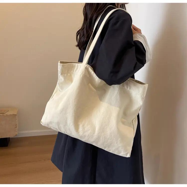 Japanese Style Canvas Tote Bag Beige Large Capacity — feature 40