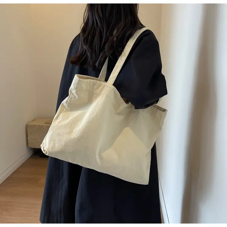 Japanese Style Canvas Tote Bag Beige Large Capacity — feature 41