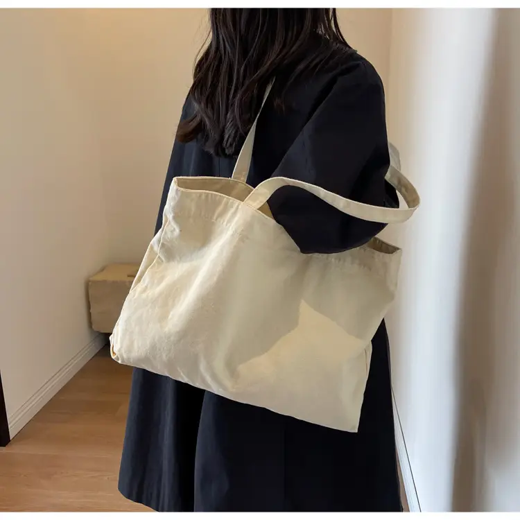 Japanese Style Canvas Tote Bag Beige Large Capacity — feature 42