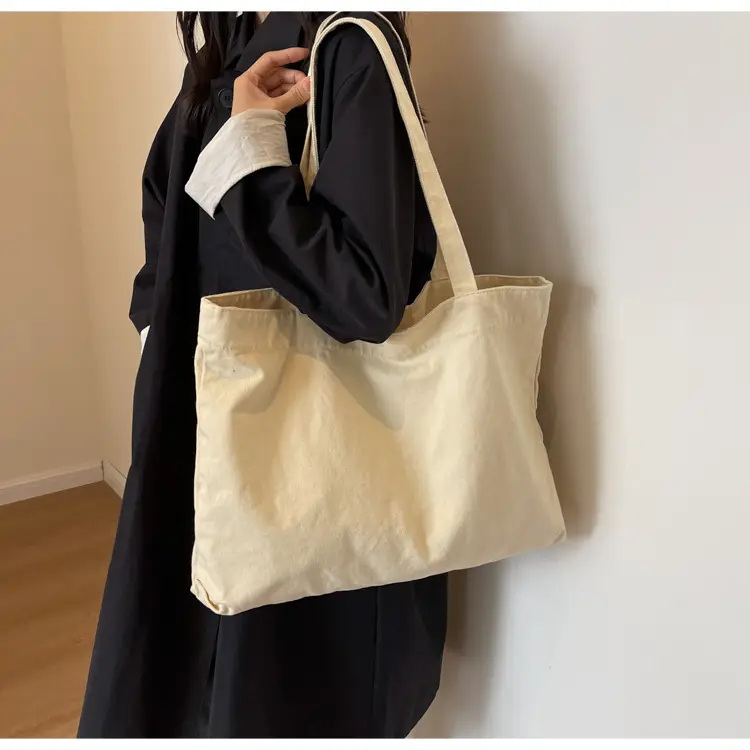 Japanese Style Canvas Tote Bag Beige Large Capacity — feature 43