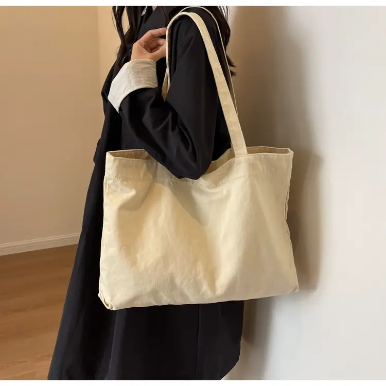 Japanese Style Canvas Tote Bag Beige Large Capacity — feature 44