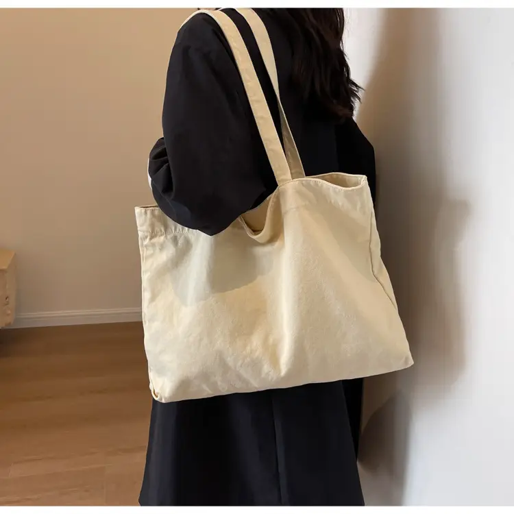 Japanese Style Canvas Tote Bag Beige Large Capacity — feature 45