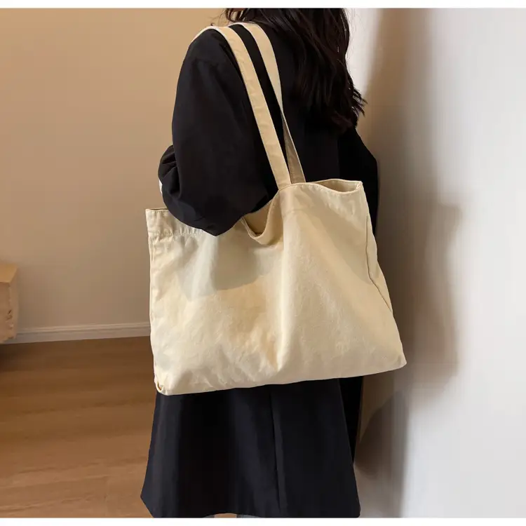 Japanese Style Canvas Tote Bag Beige Large Capacity — feature 46