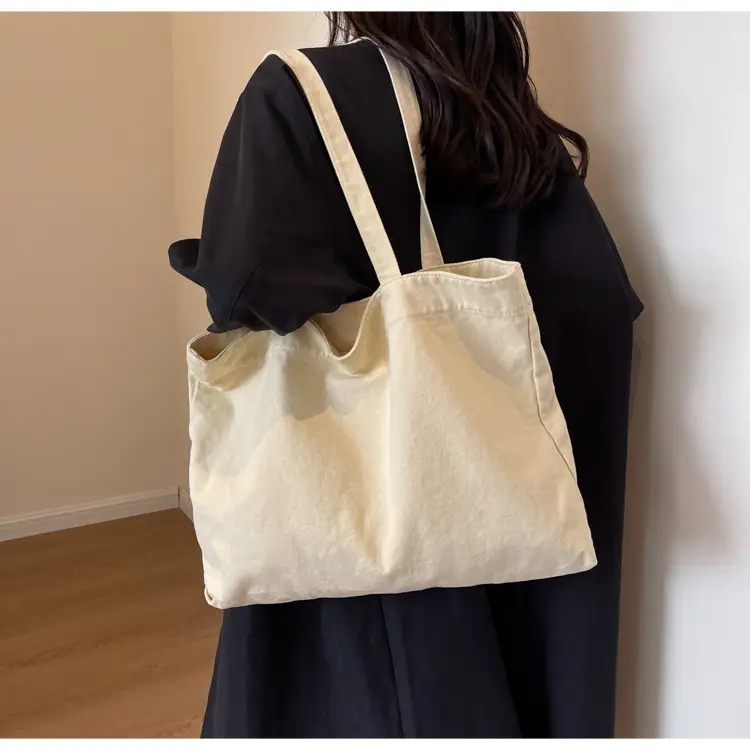 Japanese Style Canvas Tote Bag Beige Large Capacity — feature 47