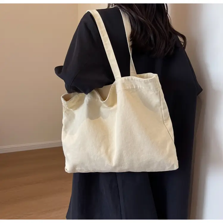 Japanese Style Canvas Tote Bag Beige Large Capacity — feature 48