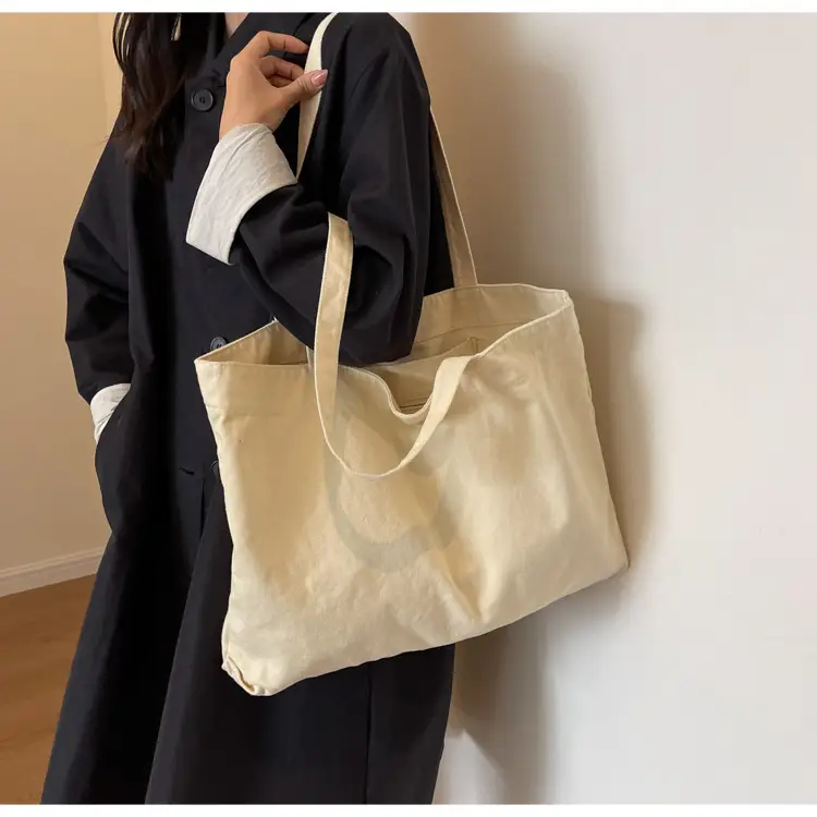 Japanese Style Canvas Tote Bag Beige Large Capacity — feature 49