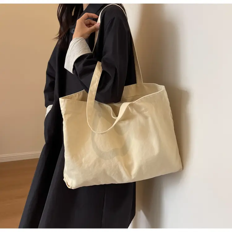 Japanese Style Canvas Tote Bag Beige Large Capacity — feature 50